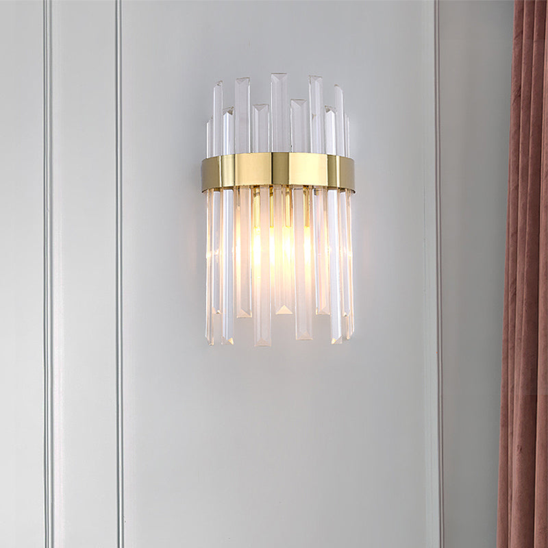 Rynx | 2 Heads Bedroom Wall Light Postmodern Black/Gold Wall Lamp with Half Cylinder Three Sides Crystal Rod Shade