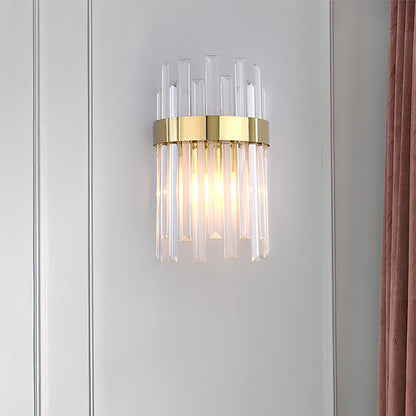 Rynx | 2 Heads Bedroom Wall Light Postmodern Black/Gold Wall Lamp with Half Cylinder Three Sides Crystal Rod Shade