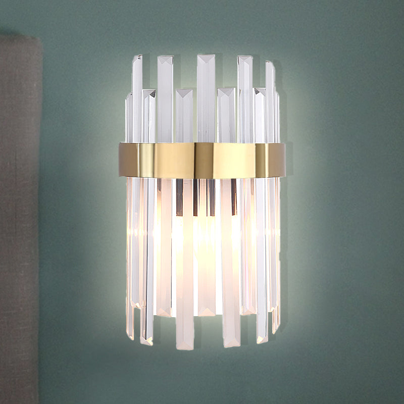 Rynx | 2 Heads Bedroom Wall Light Postmodern Black/Gold Wall Lamp with Half Cylinder Three Sides Crystal Rod Shade