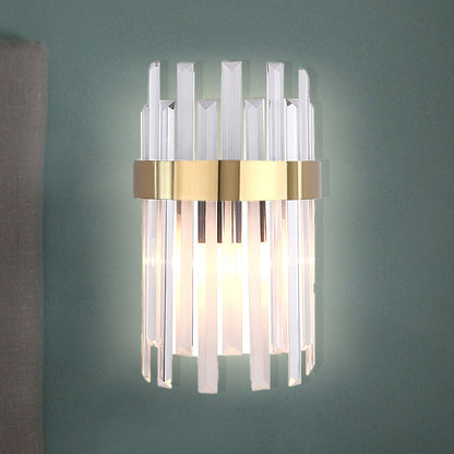 Rynx | 2 Heads Bedroom Wall Light Postmodern Black/Gold Wall Lamp with Half Cylinder Three Sides Crystal Rod Shade