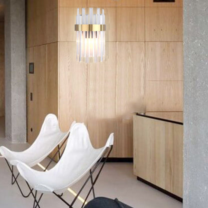 Rynx | 2 Heads Bedroom Wall Light Postmodern Black/Gold Wall Lamp with Half Cylinder Three Sides Crystal Rod Shade