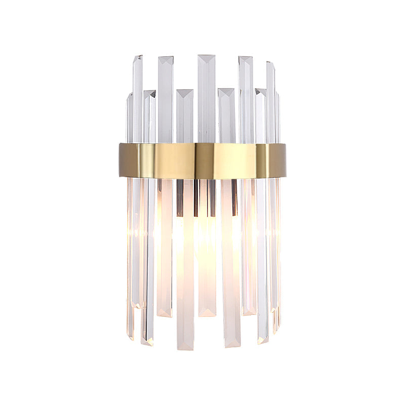 Rynx | 2 Heads Bedroom Wall Light Postmodern Black/Gold Wall Lamp with Half Cylinder Three Sides Crystal Rod Shade