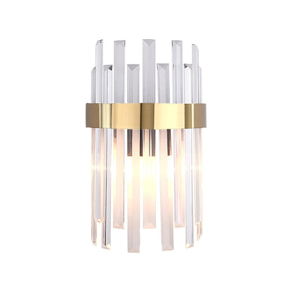Rynx | 2 Heads Bedroom Wall Light Postmodern Black/Gold Wall Lamp with Half Cylinder Three Sides Crystal Rod Shade