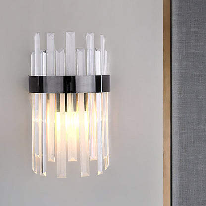 Rynx | 2 Heads Bedroom Wall Light Postmodern Black/Gold Wall Lamp with Half Cylinder Three Sides Crystal Rod Shade