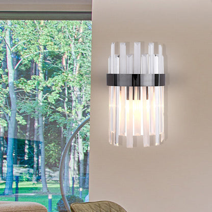 Rynx | 2 Heads Bedroom Wall Light Postmodern Black/Gold Wall Lamp with Half Cylinder Three Sides Crystal Rod Shade