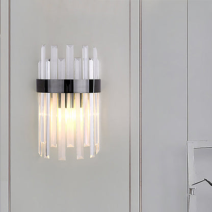 Rynx | 2 Heads Bedroom Wall Light Postmodern Black/Gold Wall Lamp with Half Cylinder Three Sides Crystal Rod Shade