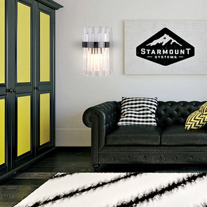 Rynx | 2 Heads Bedroom Wall Light Postmodern Black/Gold Wall Lamp with Half Cylinder Three Sides Crystal Rod Shade