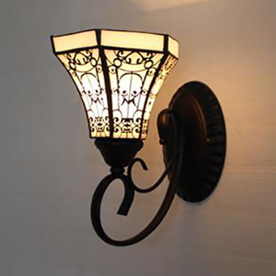 Rynx | Colorful Wall Lamp Lodge Stained Glass 1 Light Wall Lamp Fixture in White/Brown/Blue for Corridor