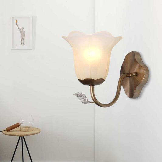 Rynx | 1 Light Flared Vanity Lamp Traditional White Glass Wall Lamp for Dining Room with Curved Arm