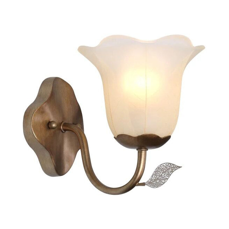 Rynx | 1 Light Flared Vanity Lamp Traditional White Glass Wall Lamp for Dining Room with Curved Arm