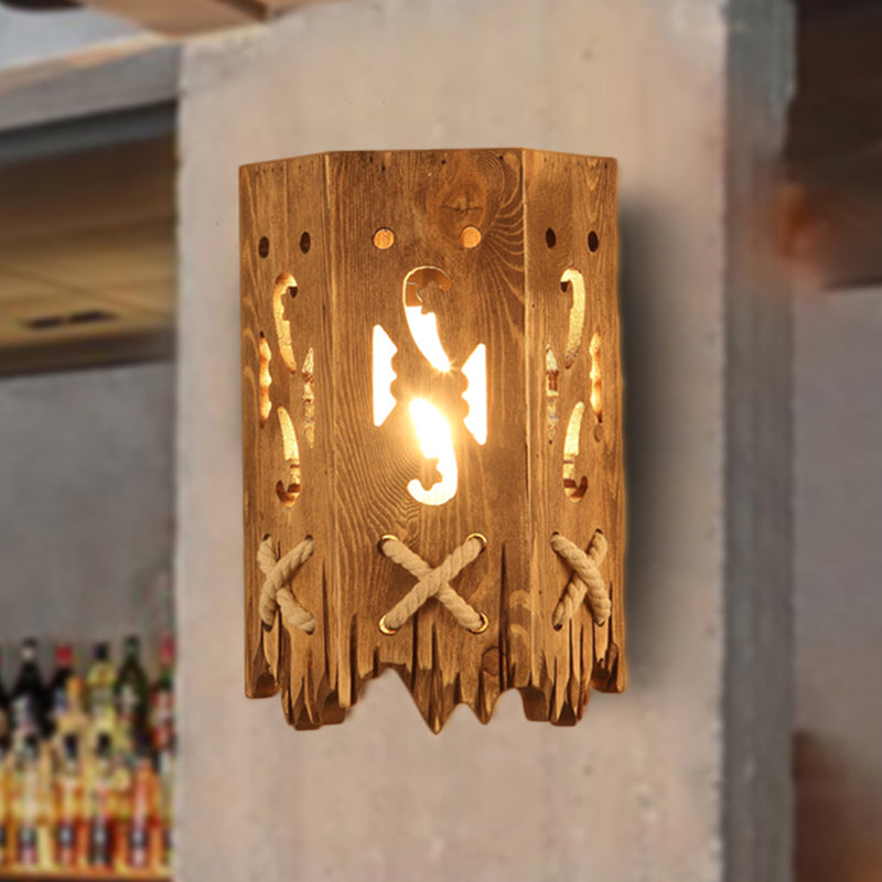 Rynx | Wood Cylinder Shade Wall Lamp Country Style 1 Head Brown Wall Light for Restaurant