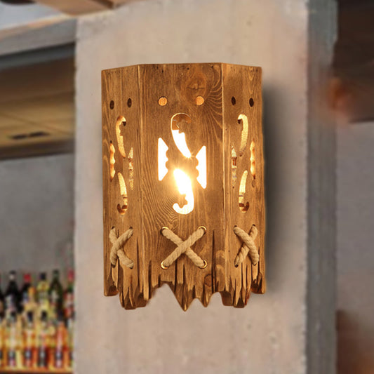 Rynx | Wood Cylinder Shade Wall Lamp Country Style 1 Head Brown Wall Light for Restaurant