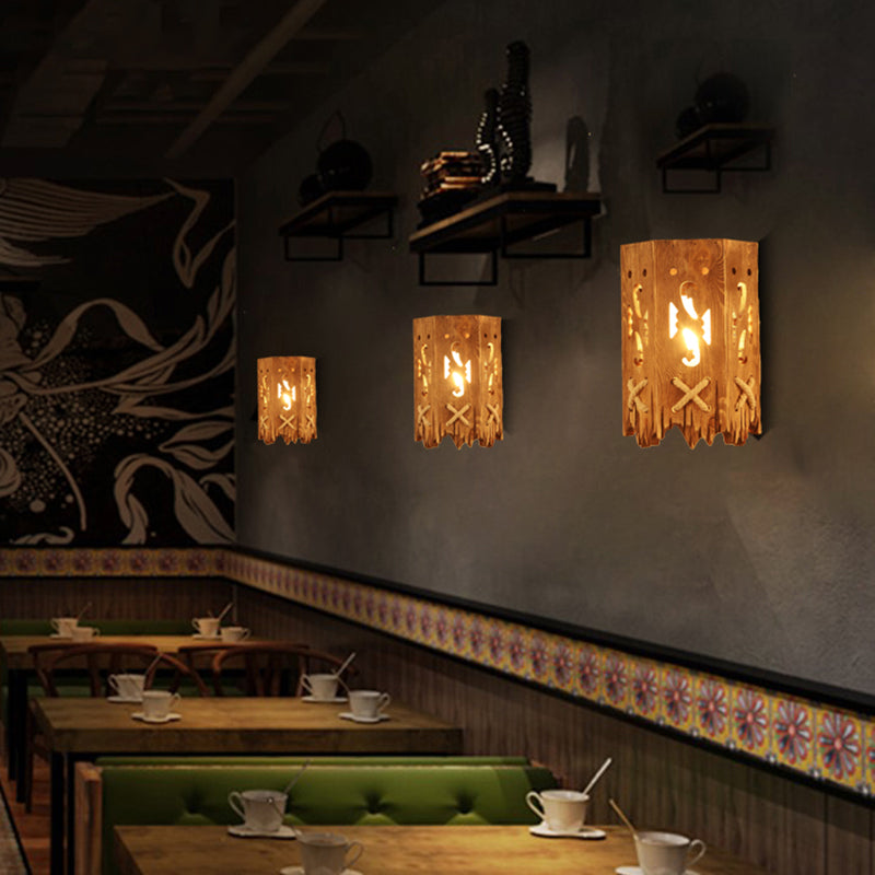 Rynx | Wood Cylinder Shade Wall Lamp Country Style 1 Head Brown Wall Light for Restaurant