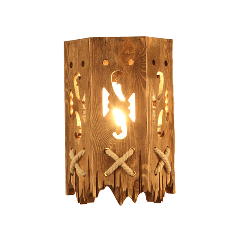 Rynx | Wood Cylinder Shade Wall Lamp Country Style 1 Head Brown Wall Light for Restaurant