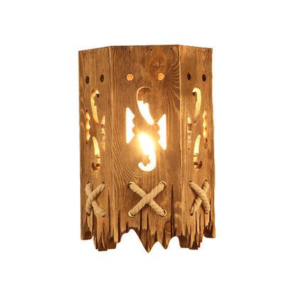Rynx | Wood Cylinder Shade Wall Lamp Country Style 1 Head Brown Wall Light for Restaurant