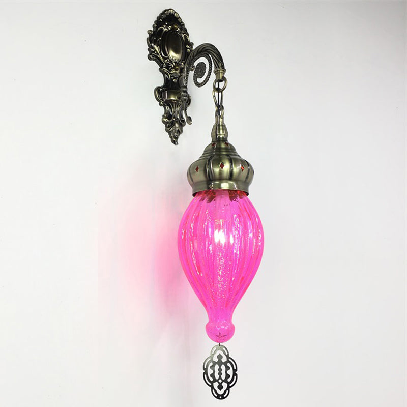 Rynx | Traditional Drop Wall Lamp Black/White/Light Blue Glass 1 Head Wall Mounted Lamp with Engraved Metal Arm