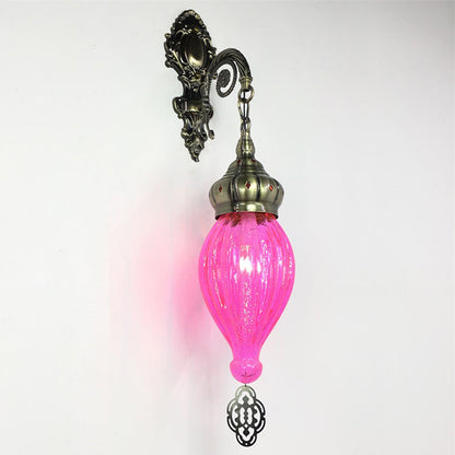 Rynx | Traditional Drop Wall Lamp Black/White/Light Blue Glass 1 Head Wall Mounted Lamp with Engraved Metal Arm
