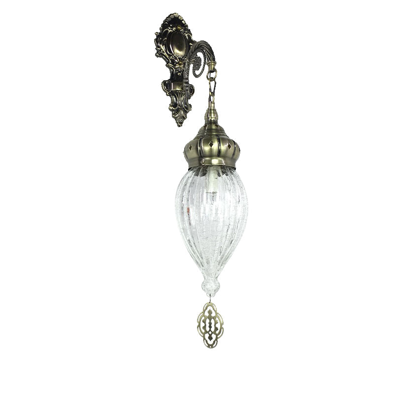 Rynx | Traditional Drop Wall Lamp Black/White/Light Blue Glass 1 Head Wall Mounted Lamp with Engraved Metal Arm