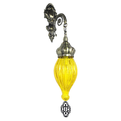 Rynx | Traditional Drop Wall Lamp Black/White/Light Blue Glass 1 Head Wall Mounted Lamp with Engraved Metal Arm