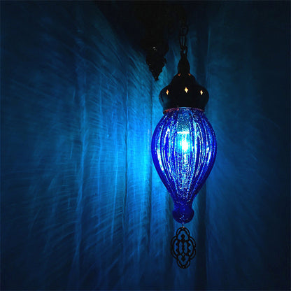 Rynx | Traditional Drop Wall Lamp Black/White/Light Blue Glass 1 Head Wall Mounted Lamp with Engraved Metal Arm