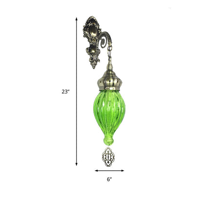 Rynx | Traditional Drop Wall Lamp Black/White/Light Blue Glass 1 Head Wall Mounted Lamp with Engraved Metal Arm