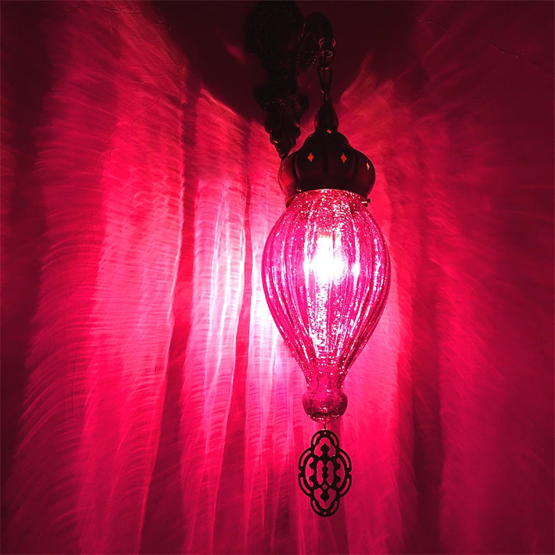 Rynx | Traditional Drop Wall Lamp Black/White/Light Blue Glass 1 Head Wall Mounted Lamp with Engraved Metal Arm