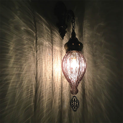 Rynx | Traditional Drop Wall Lamp Black/White/Light Blue Glass 1 Head Wall Mounted Lamp with Engraved Metal Arm