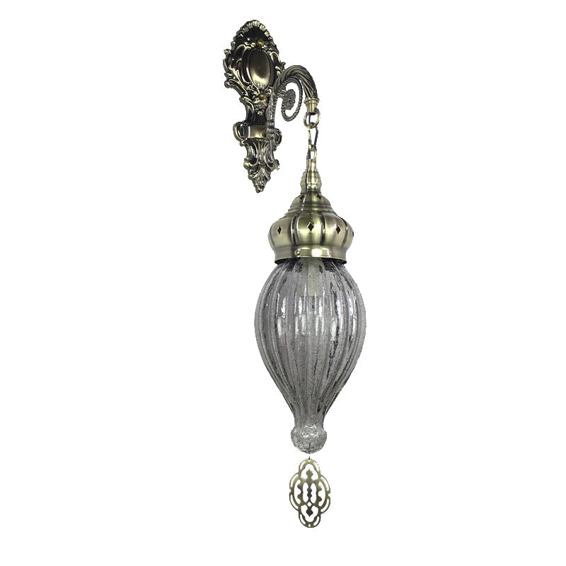 Rynx | Traditional Drop Wall Lamp Black/White/Light Blue Glass 1 Head Wall Mounted Lamp with Engraved Metal Arm