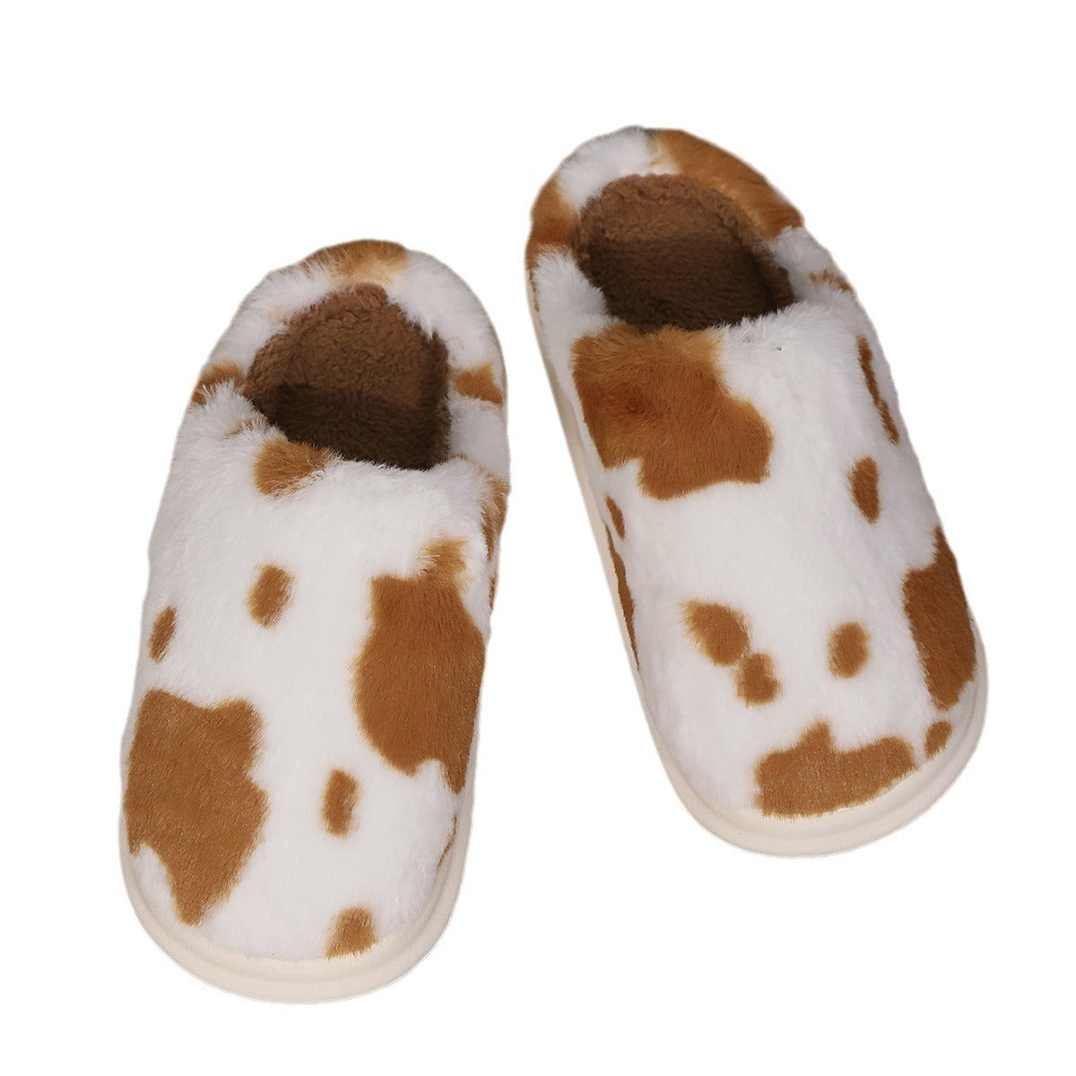 Rynx | Shady Cow Print Plush Slippers for Couples - Cozy Anti-Slip Soft Home Shoes for Winter