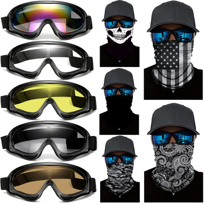 Rynx | 10 Packs Motorcycle Accessories, 5PCS Dirt Bike Ski Goggles Dustproof Windproof Safety Glasses and 5PCS Face Masks
