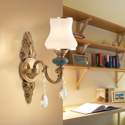 Rynx | Vase White Glass Wall Mount Light Nordic Living Room 1/2 Heads Brass Wall Lamp