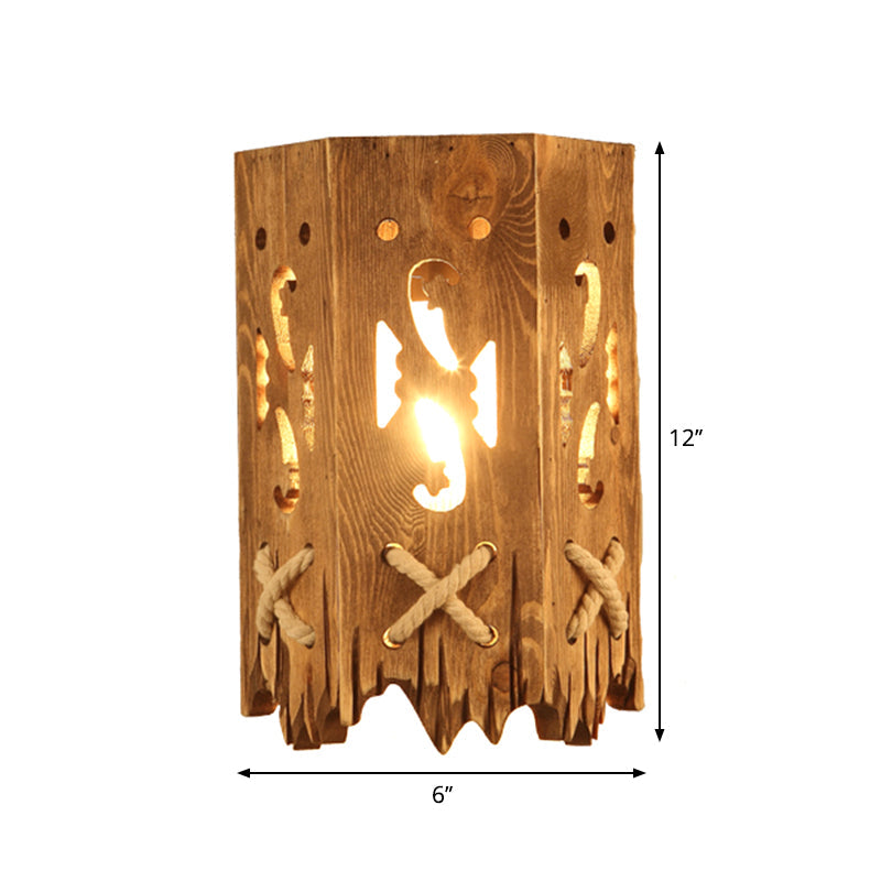Rynx | Wood Cylinder Shade Wall Lamp Country Style 1 Head Brown Wall Light for Restaurant