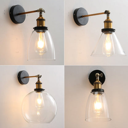Rynx | Vintage Industrial Wall Lamp Single Light Lamp in Clear Glass Shade