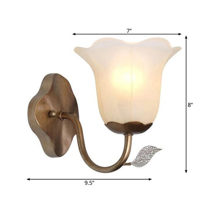 Rynx | 1 Light Flared Vanity Lamp Traditional White Glass Wall Lamp for Dining Room with Curved Arm