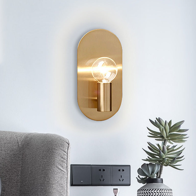 Rynx | 1 Light Bare Bulb Wall Lamp Minimalist Gold Finish Metallic Wall Lamp with Oval Backplate