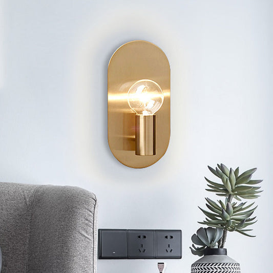 Rynx | 1 Light Bare Bulb Wall Lamp Minimalist Gold Finish Metallic Wall Lamp with Oval Backplate