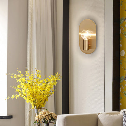 Rynx | 1 Light Bare Bulb Wall Lamp Minimalist Gold Finish Metallic Wall Lamp with Oval Backplate