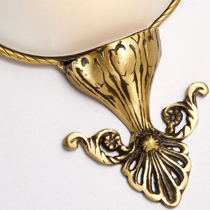 Rynx | Single Bulb Flush Mount Traditional Curved Milk Glass Wall Light in Brass for the Living Room