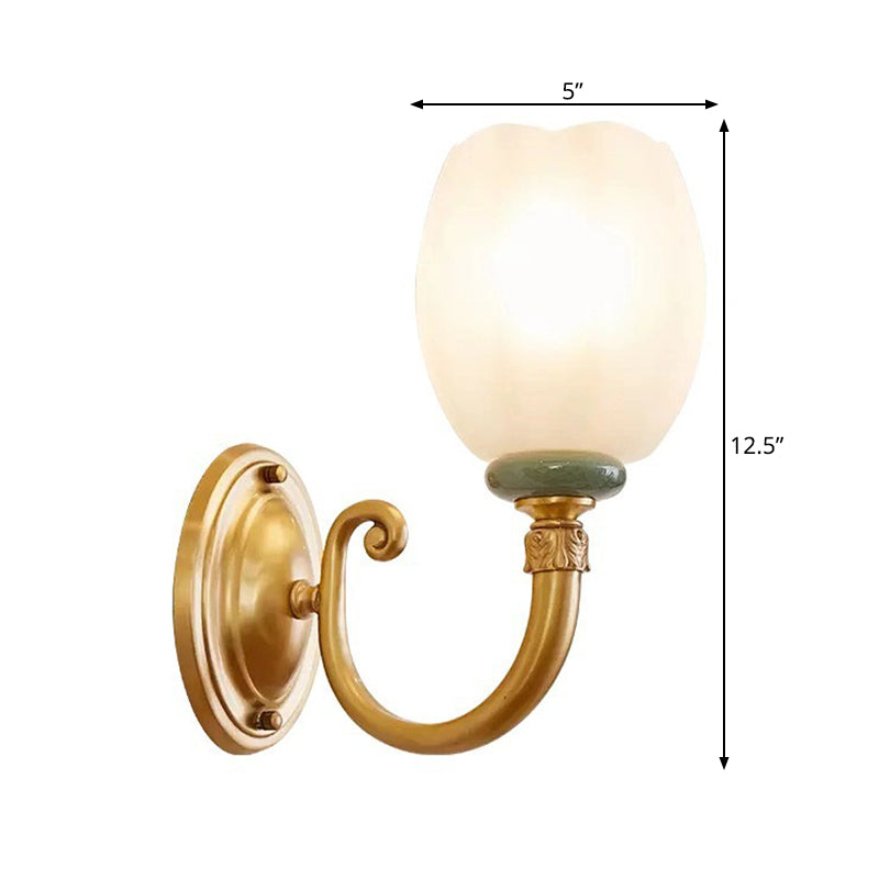 Rynx | Opaline Glass Flower Wall Lamp Vintage Style 1/2-Light Living Room Wall Light Fixture in Brass