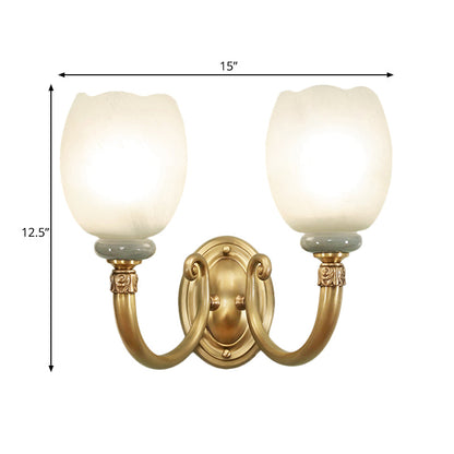 Rynx | Opaline Glass Flower Wall Lamp Vintage Style 1/2-Light Living Room Wall Light Fixture in Brass