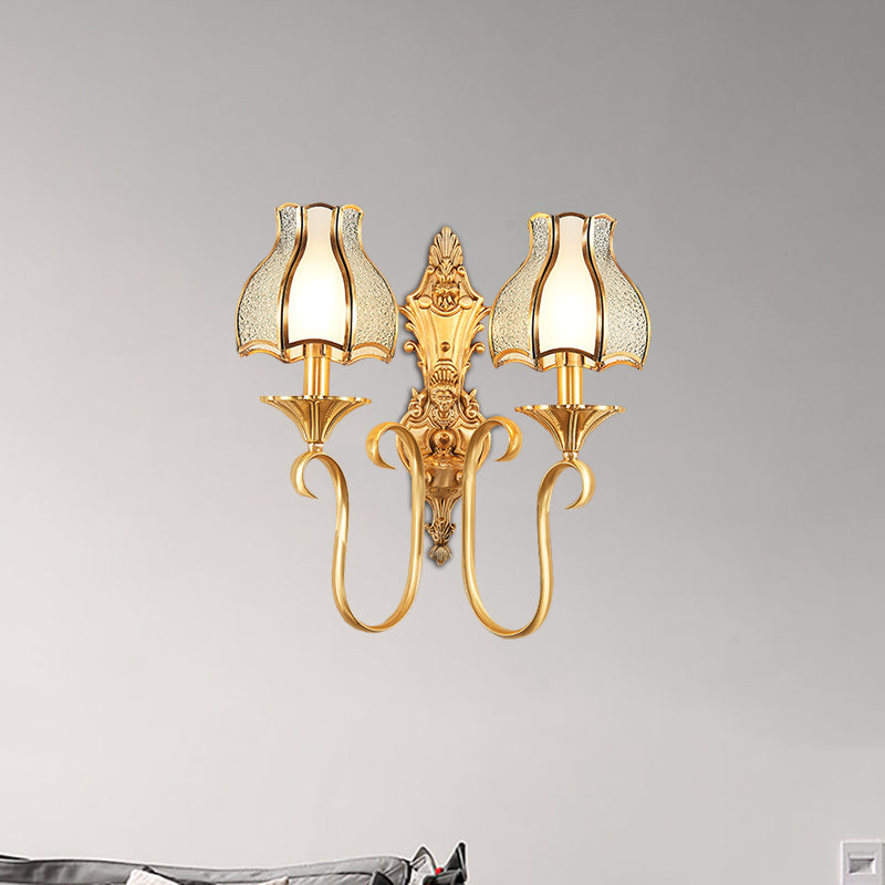 Rynx | Metal Brass Wall Lamp Curvy 1/2 Cups Traditional Wall Mount Lamp for Living Room
