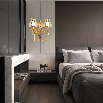 Rynx | Metal Brass Wall Lamp Curvy 1/2 Cups Traditional Wall Mount Lamp for Living Room
