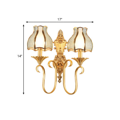 Rynx | Metal Brass Wall Lamp Curvy 1/2 Cups Traditional Wall Mount Lamp for Living Room