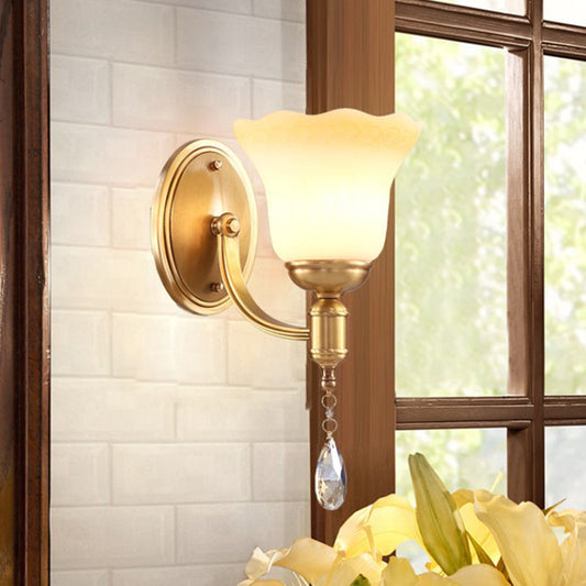 Rynx | Bell Shade Bedroom Wall Mounted Lamp Vintage Style Matte Glass 1/2-Light Brass Finish Wall Lamp