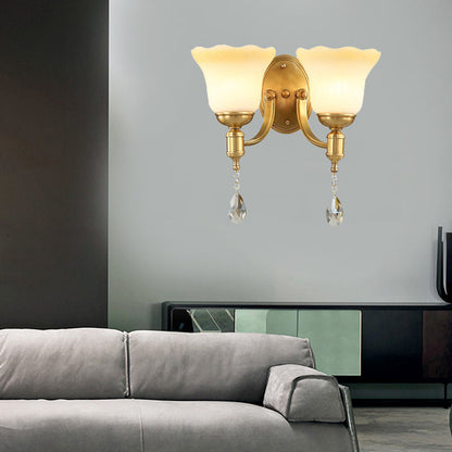 Rynx | Bell Shade Bedroom Wall Mounted Lamp Vintage Style Matte Glass 1/2-Light Brass Finish Wall Lamp