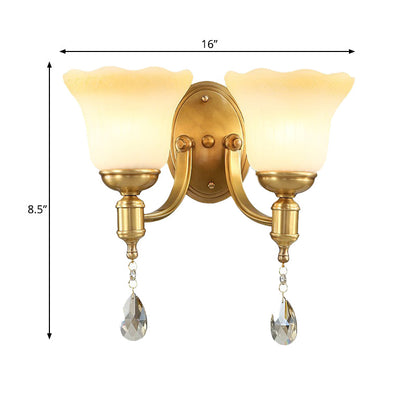Rynx | Bell Shade Bedroom Wall Mounted Lamp Vintage Style Matte Glass 1/2-Light Brass Finish Wall Lamp