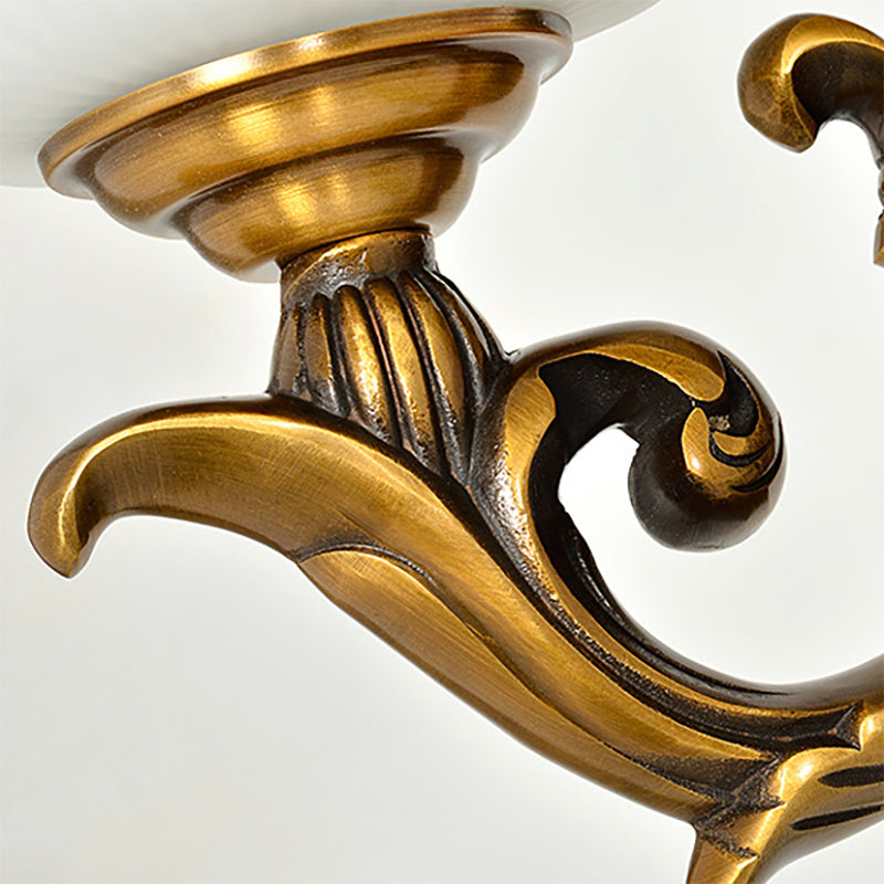 Rynx | Lotus Shade Indoor Wall Lamp Vintage White Glass and Metal 1 Light Brass Finish Wall Lamp