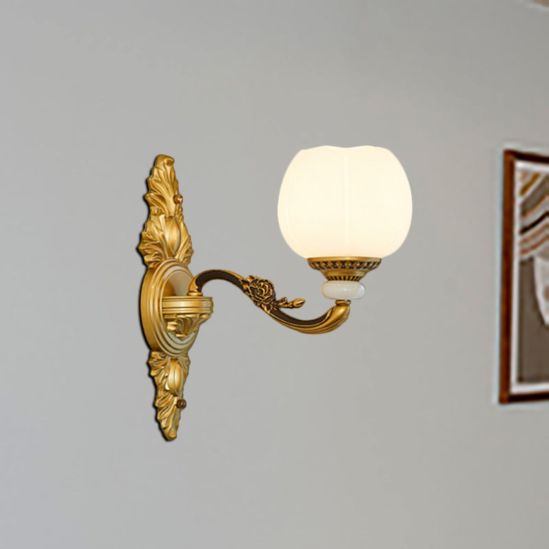 Rynx | Vintage Style Globe Wall Lamp Sconce 1/2-Light Milk Glass and Metal Wall Lamp in Gold for Corridor
