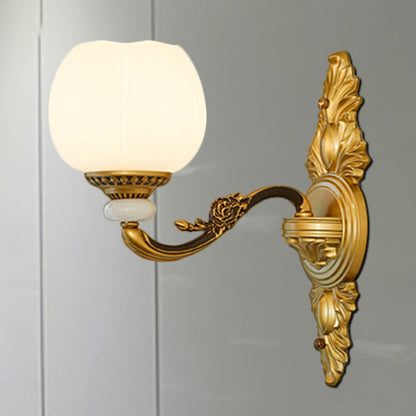 Rynx | Vintage Style Globe Wall Lamp Sconce 1/2-Light Milk Glass and Metal Wall Lamp in Gold for Corridor