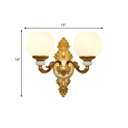 Rynx | Vintage Style Globe Wall Lamp Sconce 1/2-Light Milk Glass and Metal Wall Lamp in Gold for Corridor